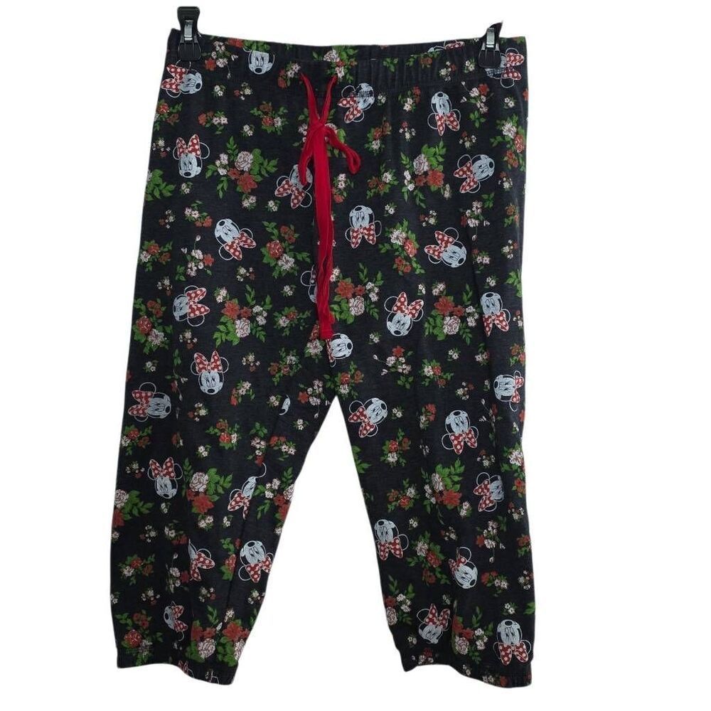 Disney Junior's Size 11/13 Black Floral Minnie Cropped Lounge Pants